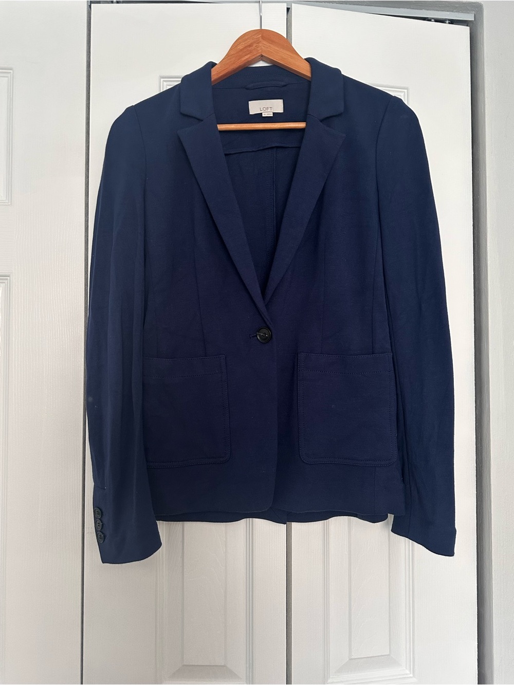LOFT Dark Navy Single-Button Blazer with Patch Pockets